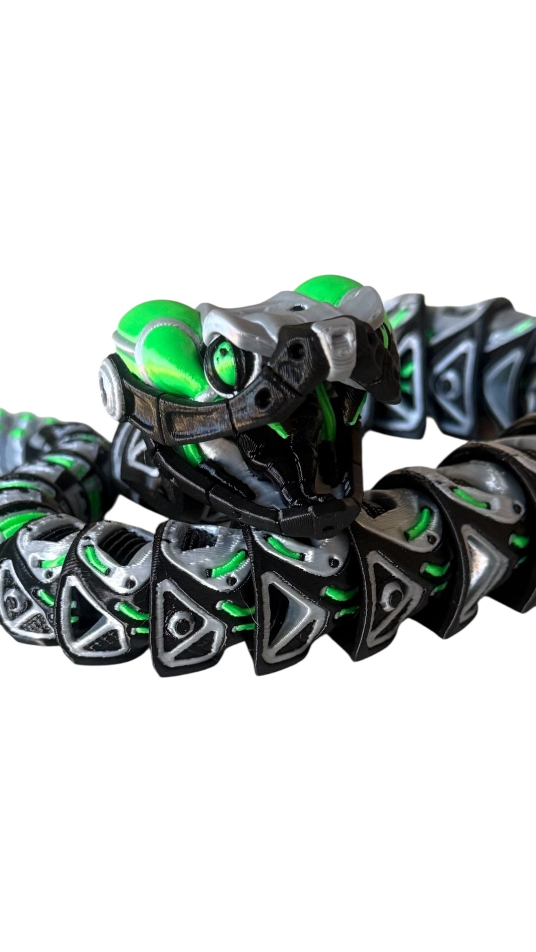 3D-gedruckte Mech-Schlange – Flexibles Sci-Fi Reptil mit leuchtenden Farben