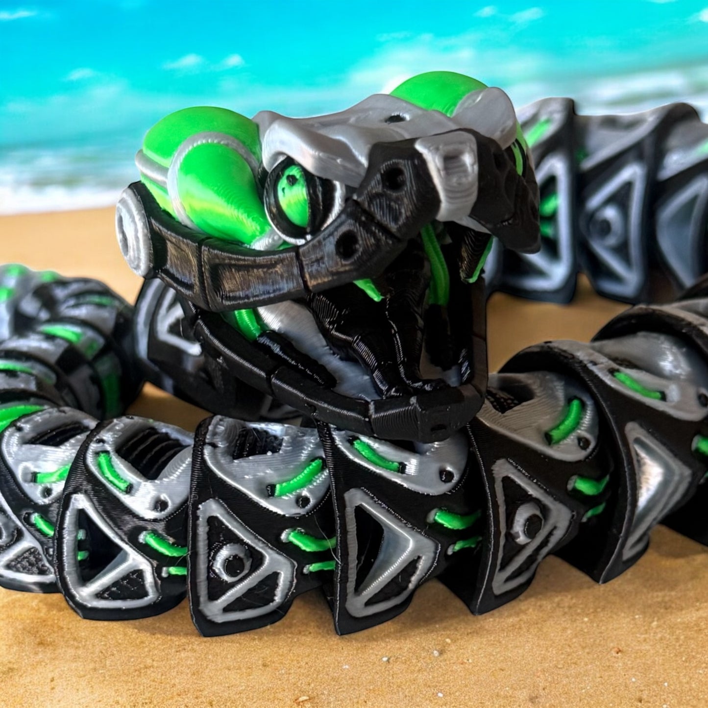 3D-gedruckte Mech-Schlange – Flexibles Sci-Fi Reptil mit leuchtenden Farben