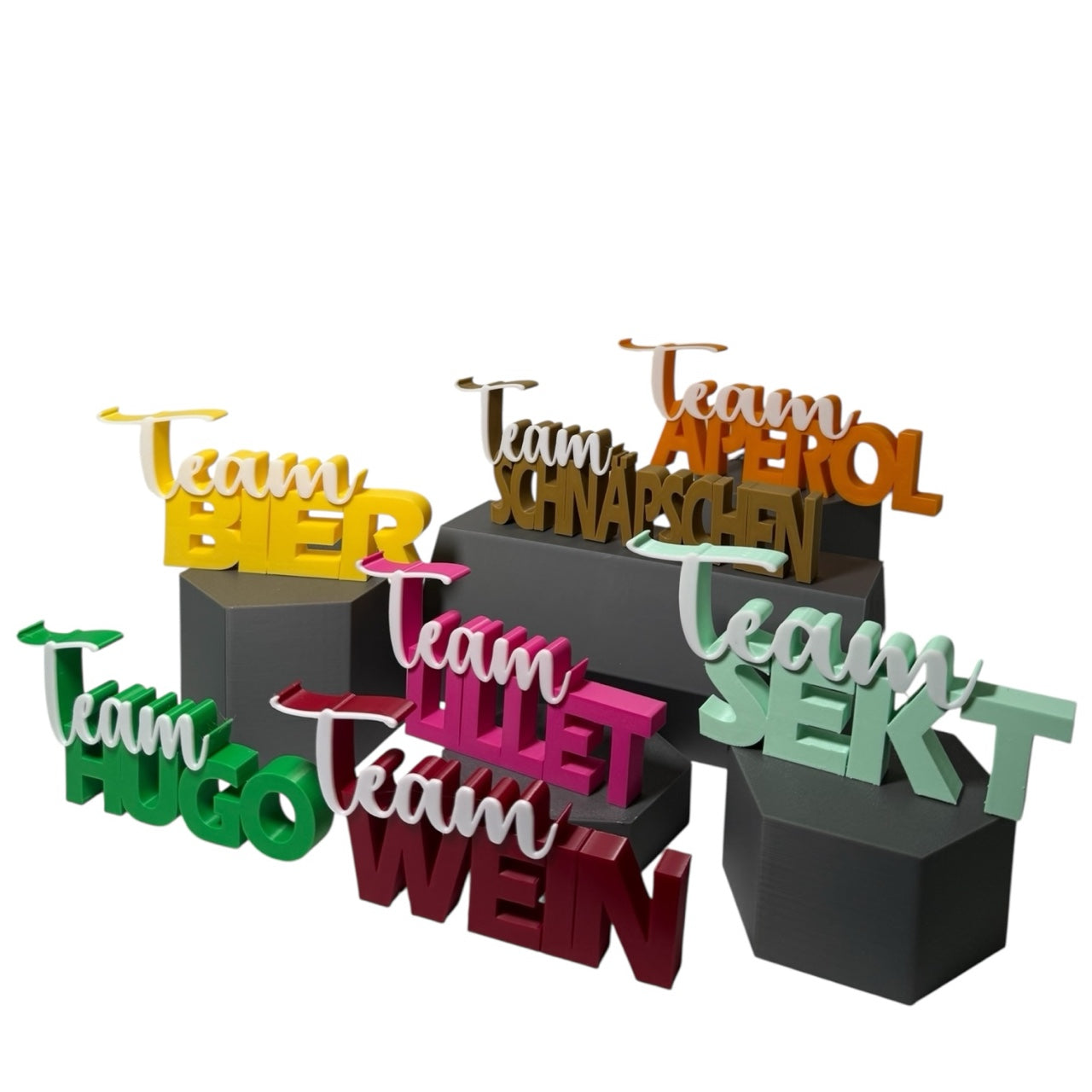 3D-gedruckter Schriftzug „Team Schnäpschen“ – Deko & Geschenkidee für Spirituosen-Fans | Handgemacht | 15×7 cm