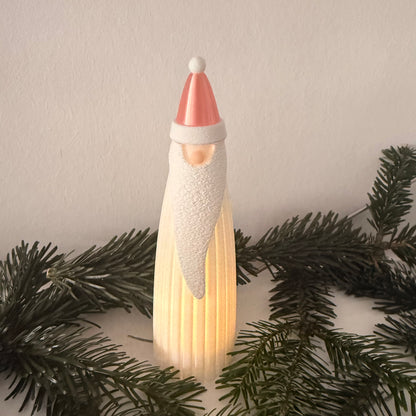 Skandinavischer Weihnachtsmann – 3D-gedruckte Dekofigur mit langer Bartstruktur | Moderne Weihnachtsdeko aus PLA | LED-Teelicht-kompatibel (nicht inklusive)