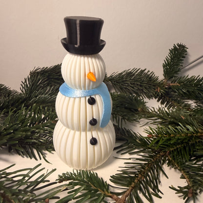 3D gedruckter Schneemann mit Schal – Weihnachtsdeko mit LED-Teelicht-Effekt (Teelicht nicht inklusive)