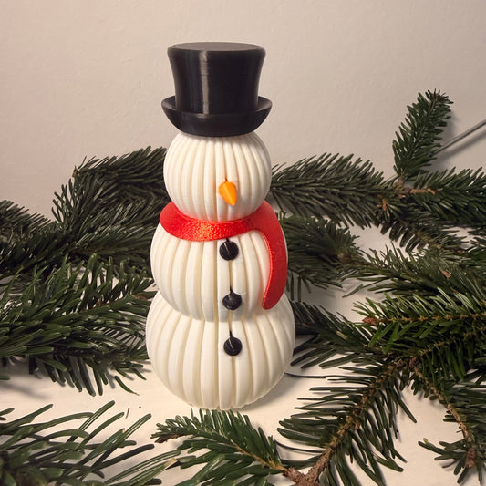 3D gedruckter Schneemann mit Schal – Weihnachtsdeko mit LED-Teelicht-Effekt (Teelicht nicht inklusive)