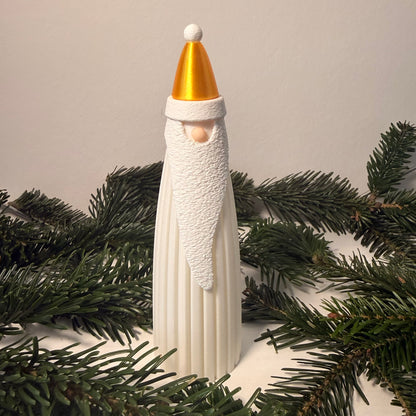 Skandinavischer Weihnachtsmann – 3D-gedruckte Dekofigur mit langer Bartstruktur | Moderne Weihnachtsdeko aus PLA | LED-Teelicht-kompatibel (nicht inklusive)
