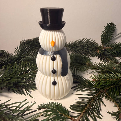 3D gedruckter Schneemann mit Schal – Weihnachtsdeko mit LED-Teelicht-Effekt (Teelicht nicht inklusive)