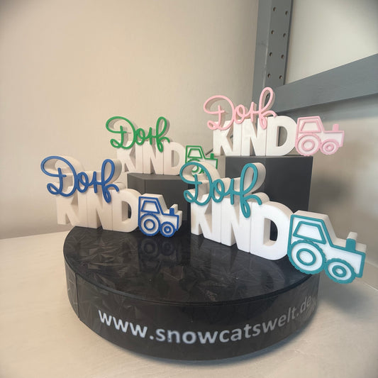 3D Schriftzug “Dorfkind” mit Traktor – Lustige Deko für Kinderzimmer & Landhaus-Stil