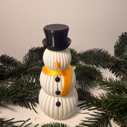3D gedruckter Schneemann mit Schal – Weihnachtsdeko mit LED-Teelicht-Effekt (Teelicht nicht inklusive)