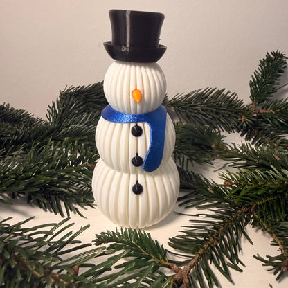 3D gedruckter Schneemann mit Schal – Weihnachtsdeko mit LED-Teelicht-Effekt (Teelicht nicht inklusive)