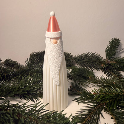 Skandinavischer Weihnachtsmann – 3D-gedruckte Dekofigur mit langer Bartstruktur | Moderne Weihnachtsdeko aus PLA | LED-Teelicht-kompatibel (nicht inklusive)