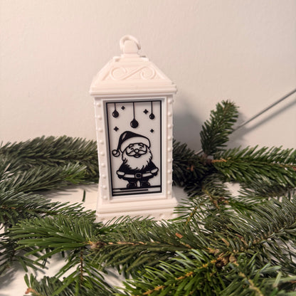 3D gedruckte Weihnachtslaterne – LED Dekolicht mit Weihnachtsmann, Rentier oder Elf | Personalisierte Weihnachtsdeko | Geschenkidee Weihnachten