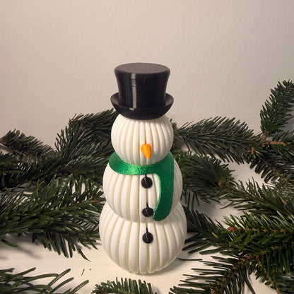 3D gedruckter Schneemann mit Schal – Weihnachtsdeko mit LED-Teelicht-Effekt (Teelicht nicht inklusive)
