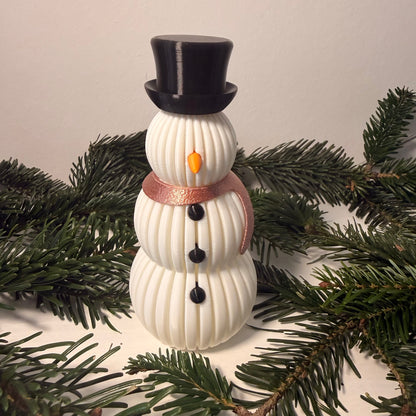 3D gedruckter Schneemann mit Schal – Weihnachtsdeko mit LED-Teelicht-Effekt (Teelicht nicht inklusive)