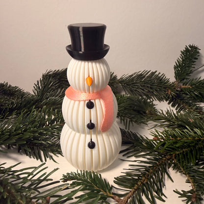 3D gedruckter Schneemann mit Schal – Weihnachtsdeko mit LED-Teelicht-Effekt (Teelicht nicht inklusive)