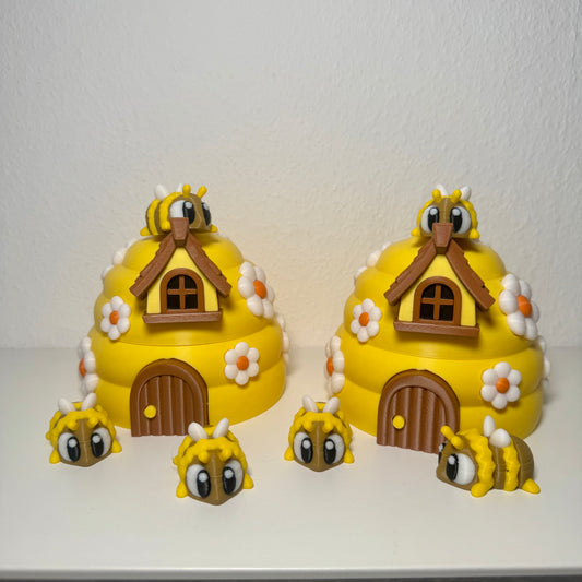 Bienenhaus mit süßen Bienen – 3D-gedrucktes Deko-Set | Personalisierbar & handgefertigt