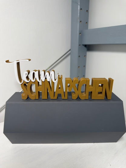 3D-gedruckter Schriftzug „Team Schnäpschen“ – Deko & Geschenkidee für Spirituosen-Fans | Handgemacht | 15×7 cm