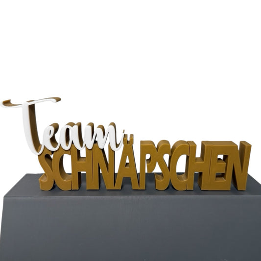3D-gedruckter Schriftzug „Team Schnäpschen“ – Deko & Geschenkidee für Spirituosen-Fans | Handgemacht | 15×7 cm