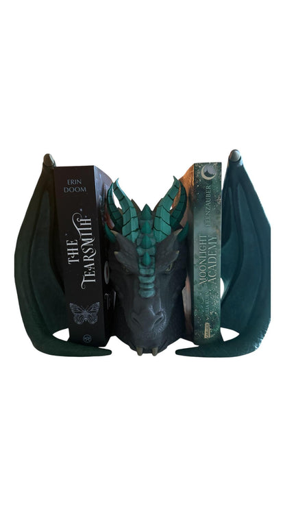 Handbemalte 3D-Drachen-Buchstütze - Einzigartiges Fantasy-Deko-Objekt