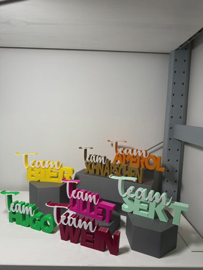 3D-gedruckter Schriftzug „Team Wein“ – Deko & Geschenkidee für Weinliebhaber | Handgemacht