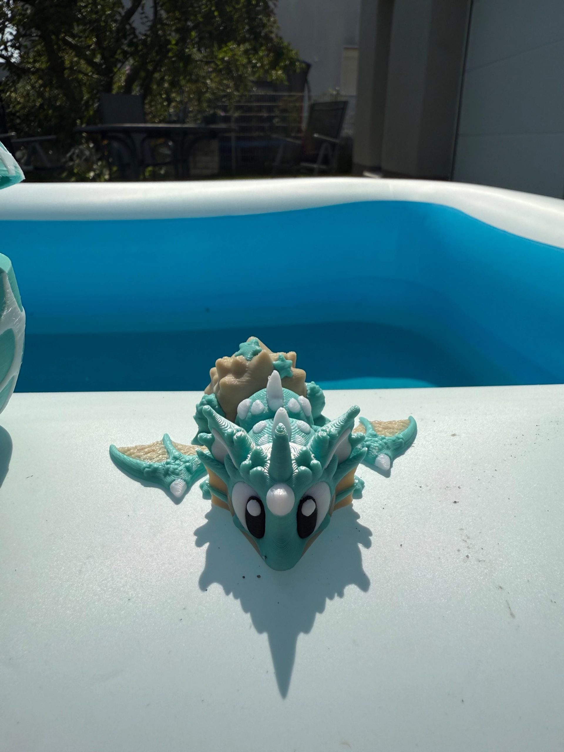 Meeres-Drache mit Ei in Türkis, Weiß und Beige – 3D-Druck Fantasy-Figur – Ansicht 7