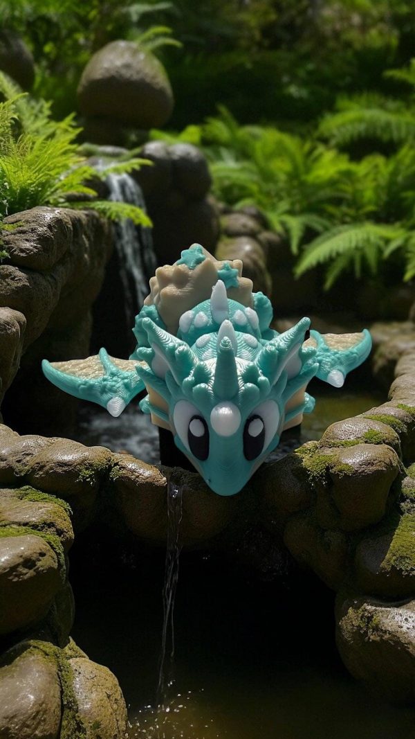 Meeres-Drache mit Ei in Türkis, Weiß und Beige – 3D-Druck Fantasy-Figur – Ansicht 6