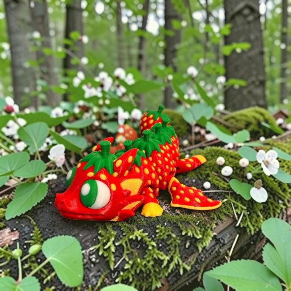 Erdbeerdrache – beweglicher 3D-Druck Drache im Erdbeer-Design – Ansicht 2