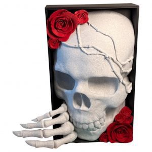 Gothic Buchstütze mit Totenkopf und Rosen – 3D-Druck Bücherregal-Deko