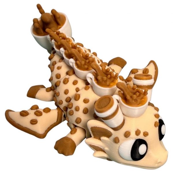 Kaffeedrache mit Kaffeebechern – 3D-gedruckte Fantasy-Figur – Ansicht 2
