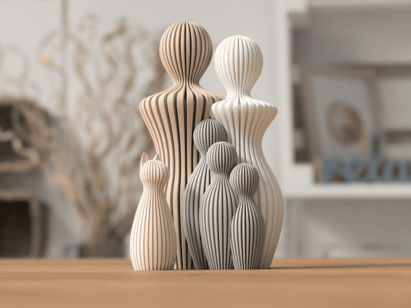 Katzen-Statue in Beige – minimalistische 3D-gedruckte Deko-Figur