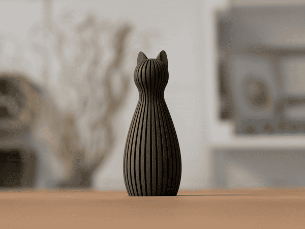 Katzen-Statue in Olivgrün – minimalistische 3D-gedruckte Deko-Figur