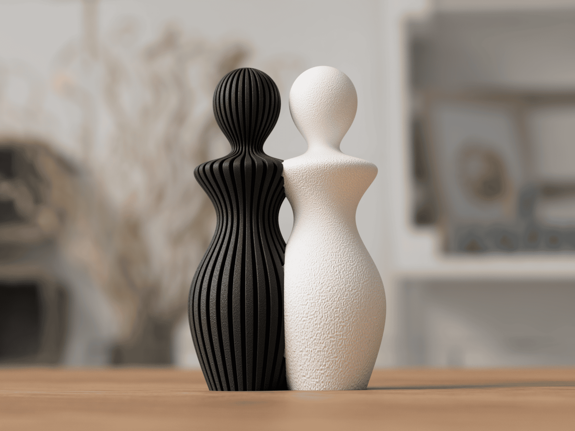 Pärchen-Skulptur Schwarz & Weiß, Nahaufnahme – zwei individuell wählbare Figuren