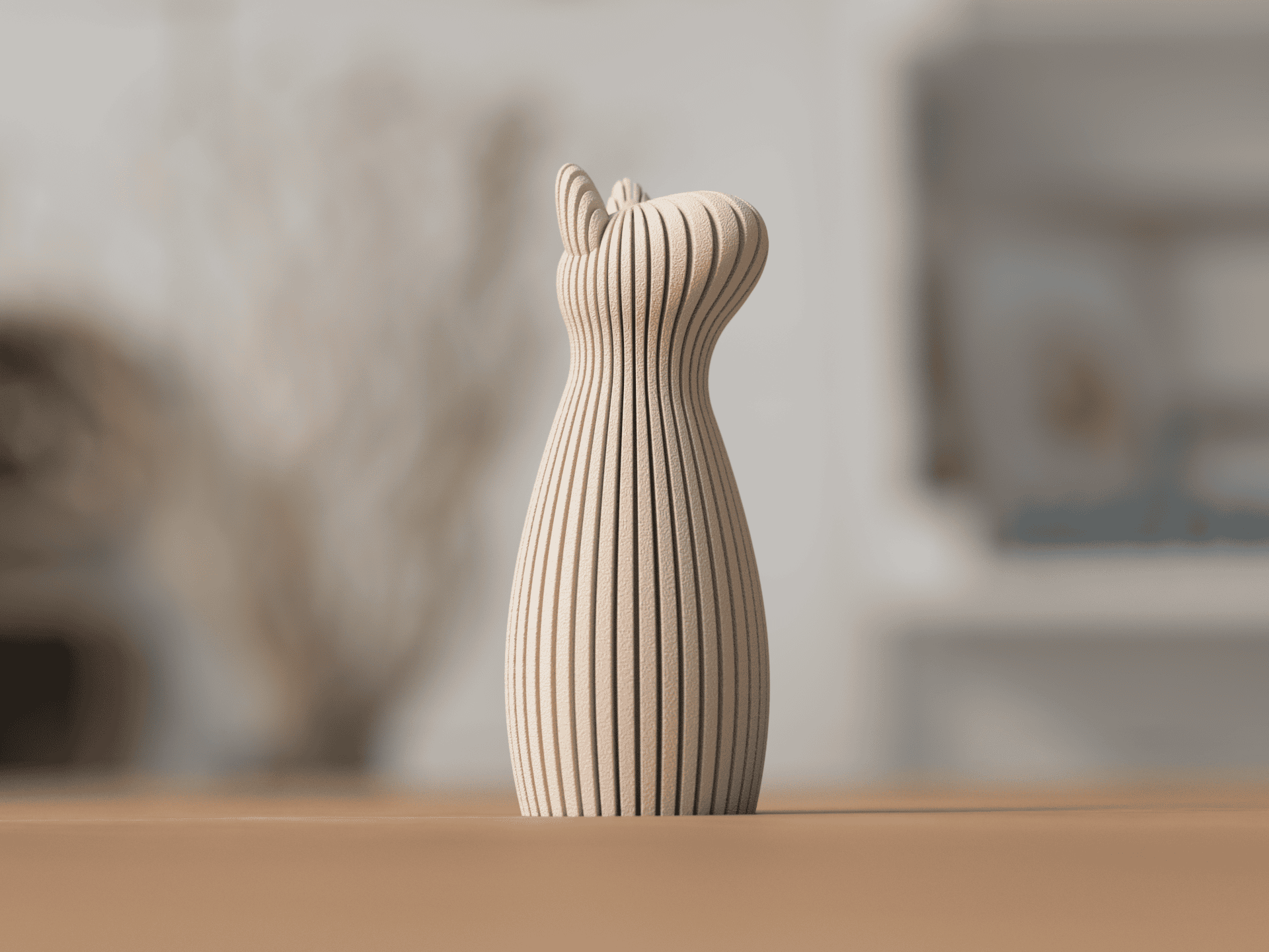Hunde-Statue in Creme – minimalistische 3D-gedruckte Deko-Figur