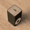 Toilettenpapier-Organizer in Olivgrün mit Holzdeckel, geöffnet mit Ersatzrolle