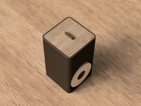 Toilettenpapier-Organizer in Olivgrün mit Holzdeckel, geöffnet mit Ersatzrolle