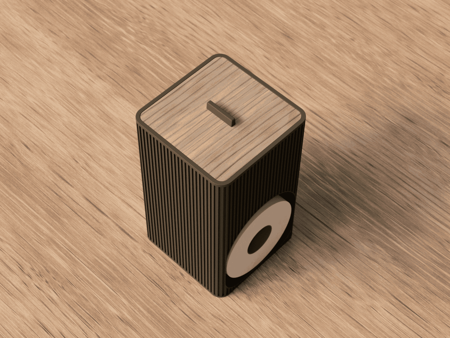 Toilettenpapier-Organizer in Olivgrün mit Holzdeckel, geöffnet mit Ersatzrolle