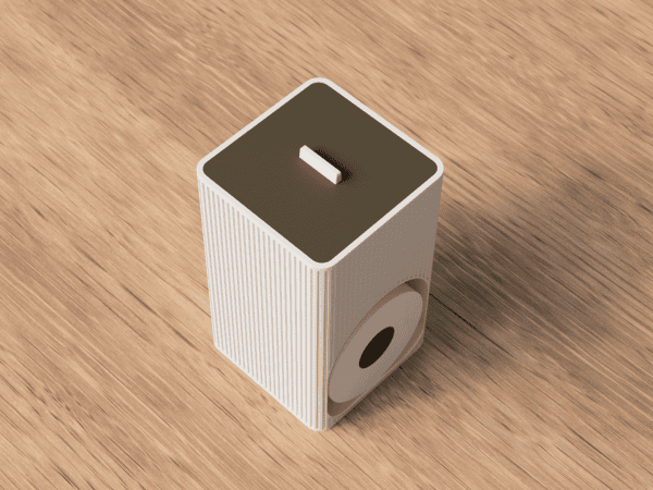 Toilettenpapier-Organizer in Weiß mit Olivgrün-Deckel, geöffnet mit Ersatzrolle